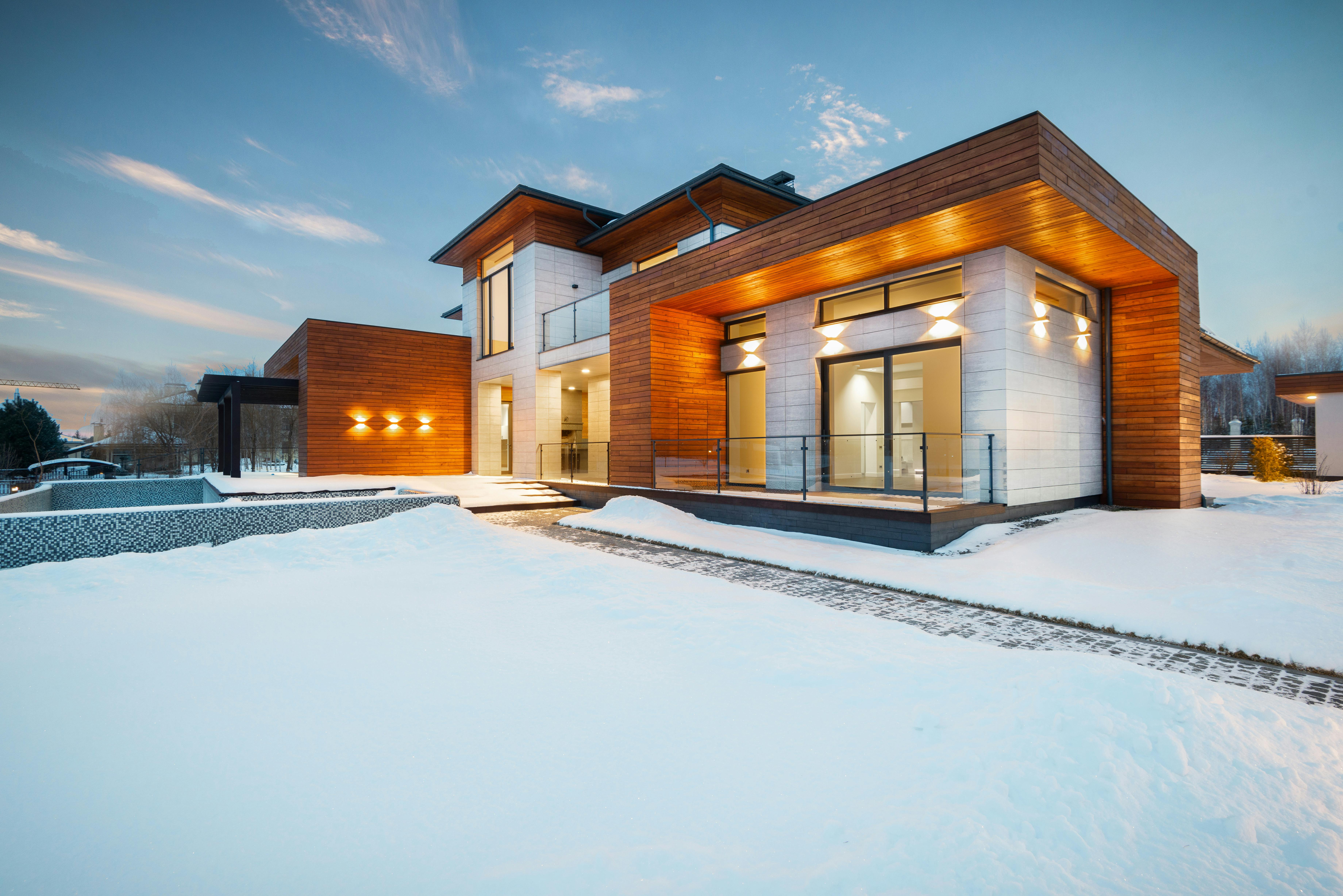 Modern estate lit at night, Rosedale